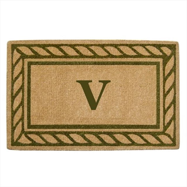 Nedia Home 02228X Heavy Duty Coco Mat 22 x 36 In. Olive Branch Border Monogrammed X