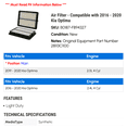thumbnail image 2 of Air Filter - Compatible with 2016 - 2020 Kia Optima 2017 2018 2019, 2 of 2