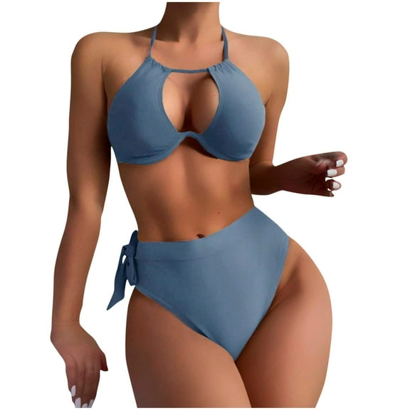 Elainilye Fashion Bikinis Sets for Women Two Piece Swimsuit Sexy Bathing Suit Sunscreen Diving Suit Bikinis Swimsuit,Blue