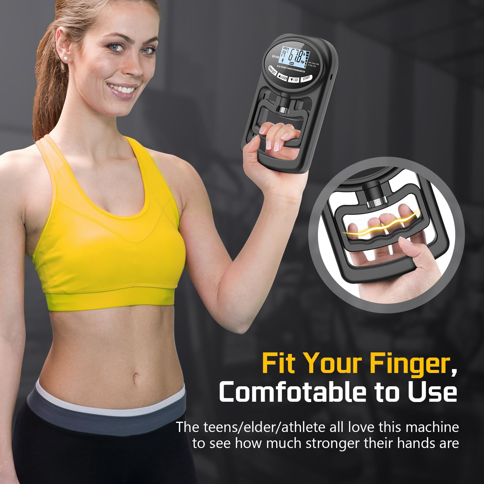 Electronic Hand Grip Strength Tester Trainer Digital Hand Dynamometer Forearm Grip Strength Exerciser 265 lbs 120 kg Training Gauge for Sport Home School Use