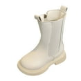 thumbnail image 5 of Girls High Top Chelsea Boots Stretch Slip on Zipper Ankle Booties Waterproof Round Toe Platform Winter Boots Beige 11 Little Kids, 5 of 5