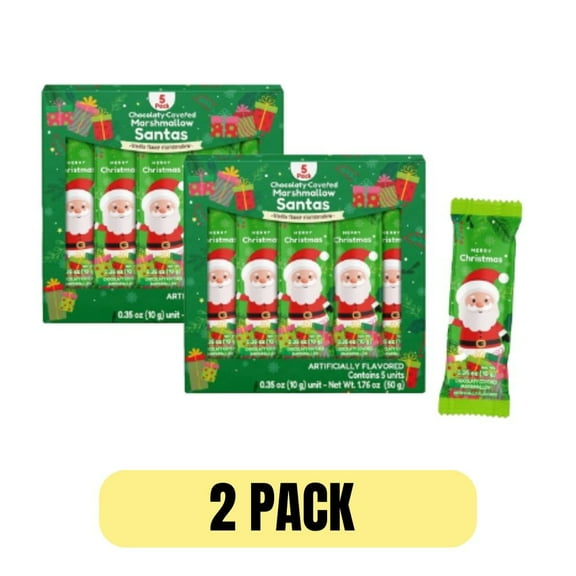 Chocolate Covered Marshmallow Santa, 5 Count (2 Pack) – Festive Holiday Milk Chocolate Treats, Creamy Marshmallow Candy