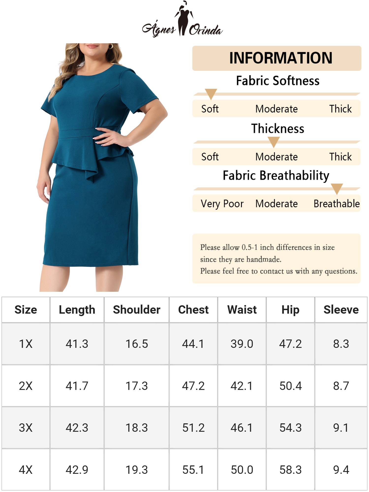 Unique Bargains Women's Plus Size Short Sleeve V Neck Work Bodycon Pencil Dresses 4X Lake Blue