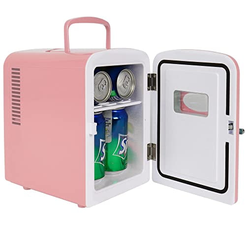 Koolatron Mini réfrigérateur portable rétro 4 litres/6 cannettes  refroidisseur thermoélectrique AC/DC pour soins de la peau, cosmétiques,  médicaments, dortoir, maison, chambre et voyage (rose) 