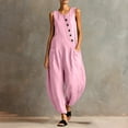 thumbnail image 2 of Vynhevius Women's Scoop Neck Jumpsuit Sleeveless Asymmetric Button Front Pockets Loose Harem One Piece, 2 of 6
