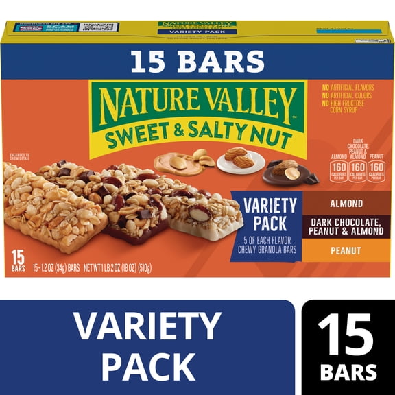 Nature Valley Sweet and Salty Nut Granola Bars, Variety Pack, 15 Bars, 18 oz