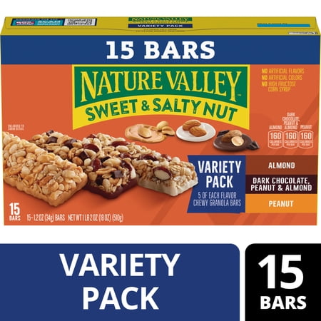 Nature Valley Sweet and Salty Nut Granola Bars, Variety Pack, 15 Bars, 18 oz
