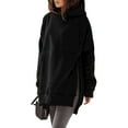 thumbnail image 4 of DYMADE Women Solid Color Pocket Loose Hooded Fleece Sweater Long Sleeve Top, 4 of 4