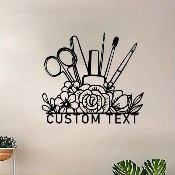 Custom Nail Tech Metal Wall Art Personalized Nail Tools Shop Name Sign Floral Nail Tools Metal Ideal for Home Decor & Gift