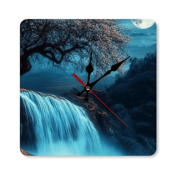RKSupls 1010inch Moonlight Waterfall Blossom Square Unmarked Wall Clock Silent Non-Ticking Home Decor for Bedroom Living Room Office Classroom Easy to Install