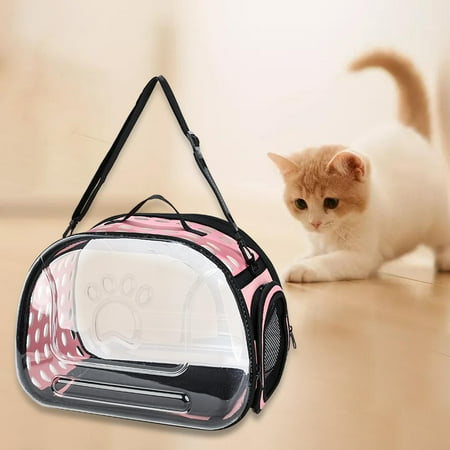 TOOYFUL Collapsible Soft Sided Pet Carriers Pets Bubble Bag Purse Tote Ventilated Handbag Transparent Cat Carrier for Kitten Puppy   Pink L