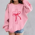 thumbnail image 2 of DHFJKG Girls Oversized Sweatshirts Bow Print Long Sleeve Crewneck Drop Shoulder Pullover Top Outerwear For Everyday Play School Wear Leisure Jumper Tops, 2 of 4