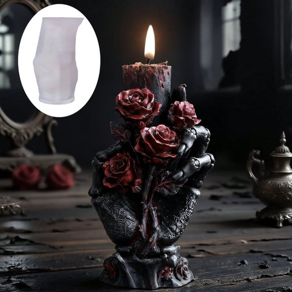 3D Rose Bone Hand Candle Molds – Reusable & Flexible Silicone Molds for Resin Casting, Candles, Soap, Wax, Concrete, Arts & Crafts. Perfect for Halloween Decorations, Creative DIY Projects, Home Furn