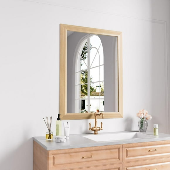 Amorho Bathroom Mirror, 24x32 Inch Wall Mirror, Oak Wood Grain Metal Framed, Anti-Rust, Hang Horizontally/Vertically, Suitable for Bedroom, Farmhouse, Bathroom, Decorative