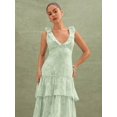 thumbnail image 4 of Mint Green Floral Textured Tiered Ruffle Maxi Dress For Wedding Event, 4 of 5