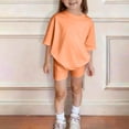 thumbnail image 6 of GiLiling Girls Short Sets Two Piece Outfits Summer Short Sleeve Soft T-Shirt and Lightweight Slim Shorts Comfy Sweatsuit (Orange, 9-10 Years), 6 of 6