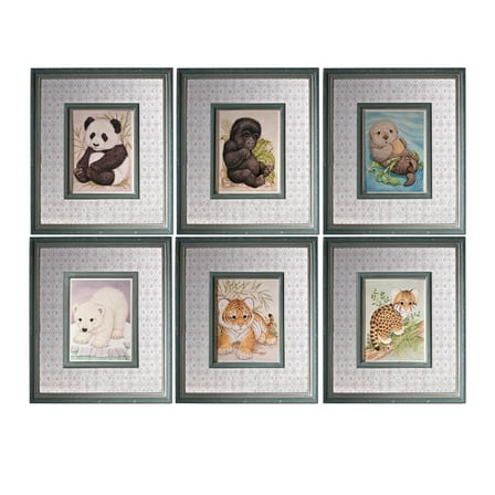A&B Home Baby Animals Framed Wall Art - Set of 6 - 42"W x 1.5"L x 72"H - Multicolor