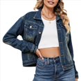 thumbnail image 1 of Chaqueta Vaquera Básica de Larga, Ajustada, Elástica y con Botones para Mujer Azul Oscuro M, 1 of 10