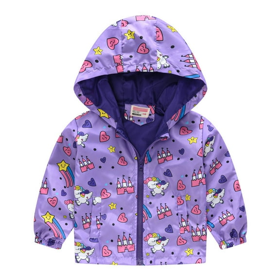 ATOGUTA Boys Girls Bomber Jacket Cute Print Zip Up Hooded Jacket Boys Girls Long Sleeve Windproof Coat Purple, Size 18M-5T