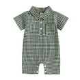 thumbnail image 2 of BRGZLK Toddler Summer Outfits Boys Girls Trendy Checkered Printed Short Jumpsuit Baby Casual Western-Style Crawling Clothes with Pocket Green 0-3 Months, 2 of 4