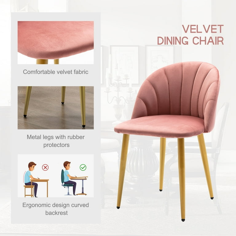 Tzicr Velvet Dining Chairs Set of 2 Upholstered Living Room Chairs with Metal Legs for Makeup Living Room Pink