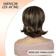 QUEENTAS Mullet Wig Short Brown Wigs for Women Synthetic Brown Wig with Bangs Mix Blonde Highlights