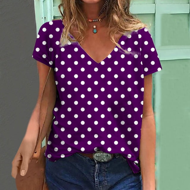 Liquidation d'Économies! BEFOKA T-Shirt Grande Taille pour Femmes, Hauts Décontractés d'Été pour Femmes, Mode Féminine Décontractée Blouse Ample Imprimée Col en V T-Shirt Blouse Imprimée Tee