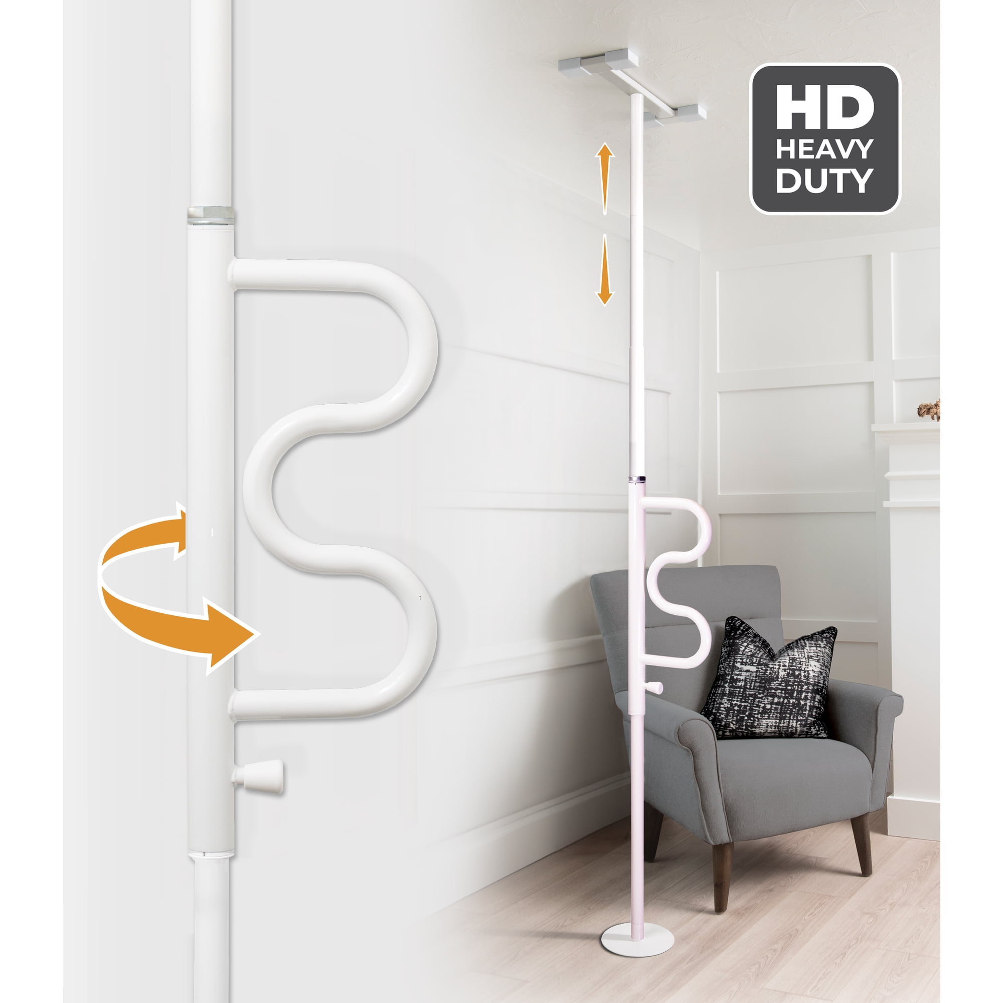 Stander Wonder Pole HD, Heavy Duty Bath Safety Assist Rail with Pivoting Grab Bar, Tension Mounted Floor to Ceiling Transfer Pole for Seniors & Elderly Adults, Bariatric Support 400 lbs