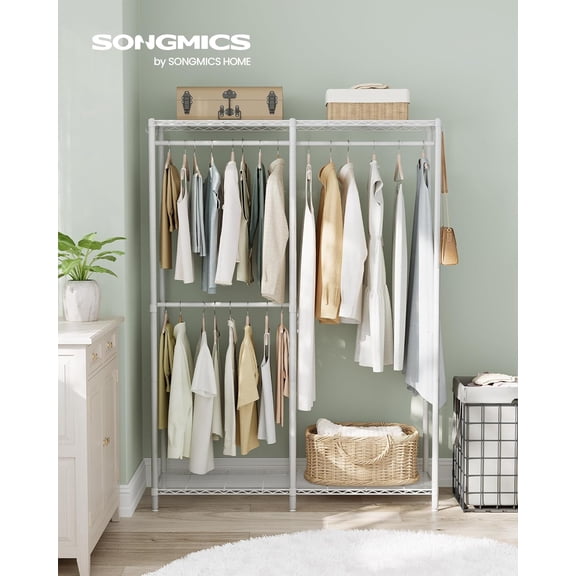 Clothes Rack, Freestanding Wardrobe Closet, Metal Clothing Racks, Heavy-Duty Garment Rack with Adjustable Shelves Hanging Rod Cloud White