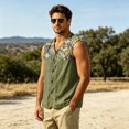 thumbnail image 4 of GrmtClth Casual Outdoor Fishing Mens Sleeveless Waistcoat, Aztec Navajo Zigzag Geometric Print V Neck Patchwork Tank Top Green L, 4 of 5