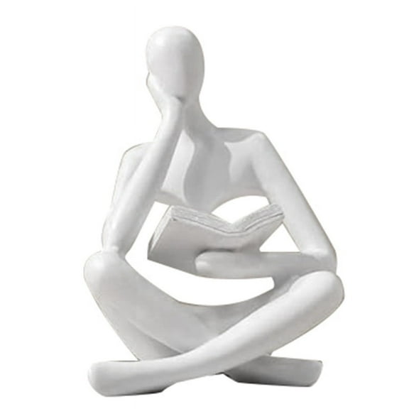 Thinkers Sculptures,White Resin Statue Reading Ornament,Thinkers Sculpture Decoration, Modern Book Decor B