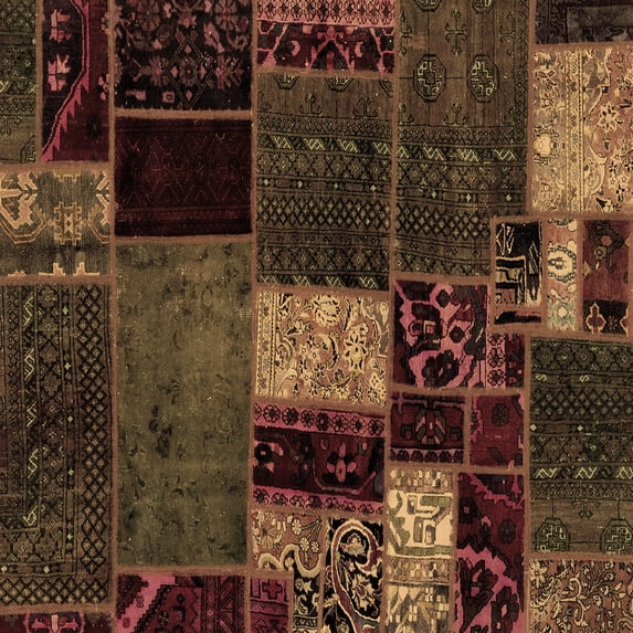 Ahgly Company Indoor Square Patchwork Brown Transitional Area Rugs, 6' Square