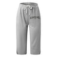 thumbnail image 3 of Womens Casual Pants Letter Print Mid Elastic Waist Drawstring Capri Trousers with Pockets Summer Slim Fit Womens Slacks Grey M, 3 of 3