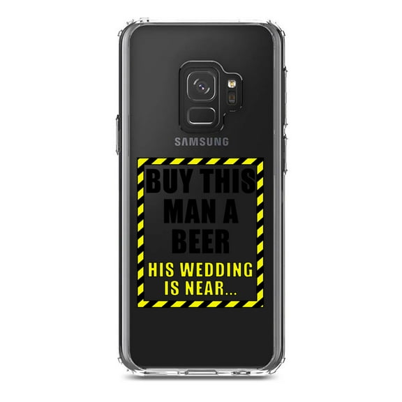 DistinctInk Clear Shockproof Hybrid Case for Samsung Galaxy S9 (5.8" Screen) - TPU Bumper Acrylic Back Tempered Glass Screen Protector - Buy This Man a Beer His Wedding is Near