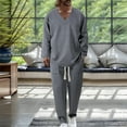 thumbnail image 2 of Nokdvo Men 2 Piece Outfits Fashion V Neck Baggy Jacquard Pullover Fall Winter Drawstring Solid Color Casual Long Sleeve Sweatsuits with Pockets,Gray 2XL, 2 of 5