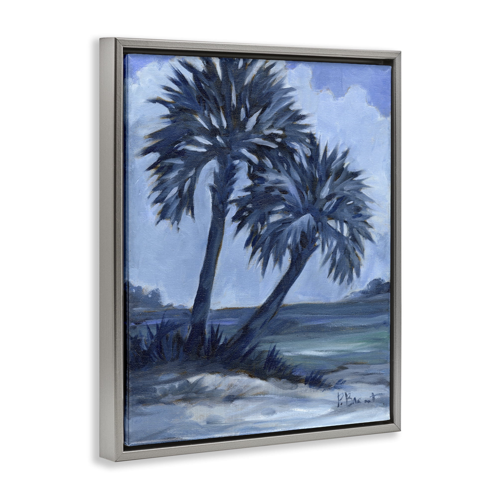 Stupell Industries Impressions Of Palms Landscape & Nature Painting Gray Floater Framed Canvas Art Print Wall Art, 25 x 31