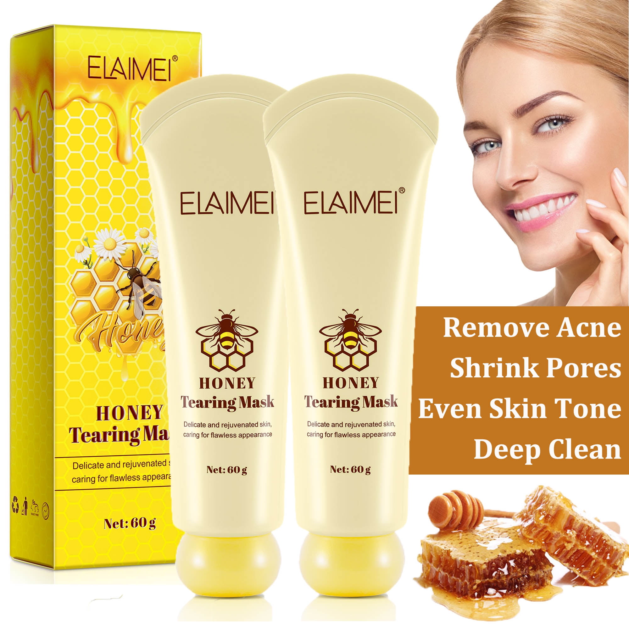 Elaimei Honey Tearing Mask 2 Pack,Peel Off Deep Clean,Moisturizing and