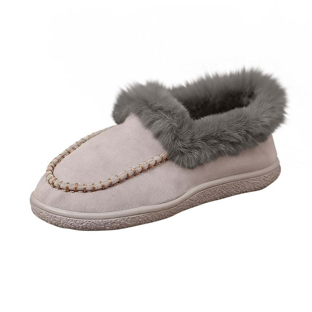 Chaussures Confortables Grises pour Femme, Chaudes, Couleur Unie, Bout Rond, pour le Quotidien et les Loisirs