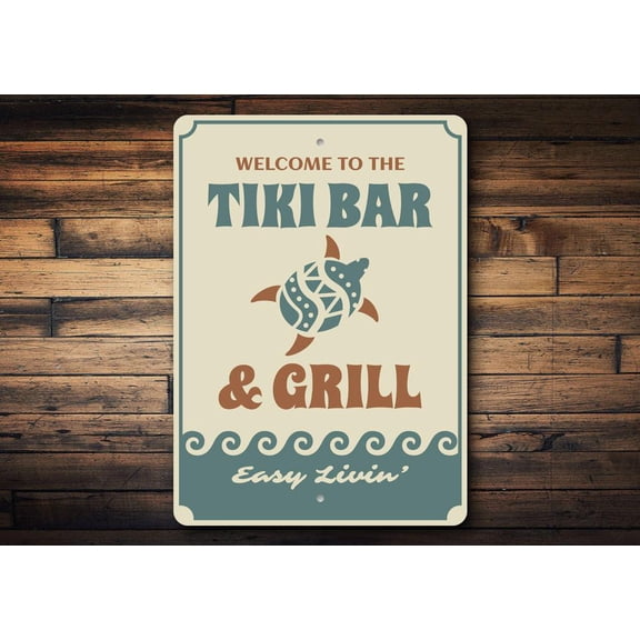 Tiki Bar Turtle Novelty Decor, Metal Wall Sign - 10x14 Inches