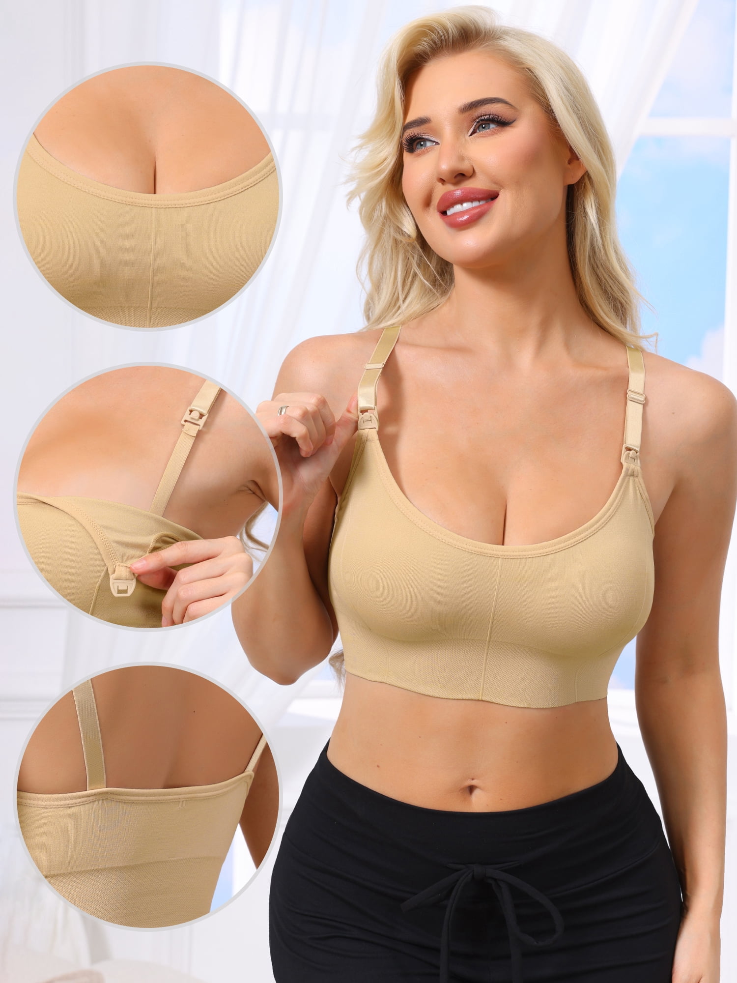 DARING DIVA Women's Wireless Push Up V Neck Maternity Bralettes L Beige