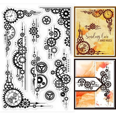 Gear Background Clear Stamps Gear Decorative Clear Stamps Silicone Clear Stamps for Card Making Clear Silicone Seal Stamps for Scrapbooking Crafts Card Making