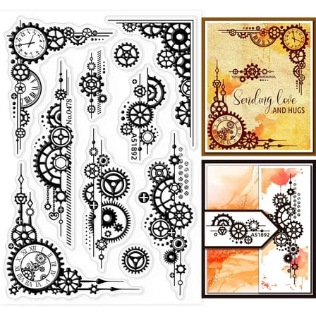 Gear Background Clear Stamps Gear Decorative Clear Stamps Silicone Clear Stamps for Card Making Clear Silicone Seal Stamps for Scrapbooking Crafts Card Making