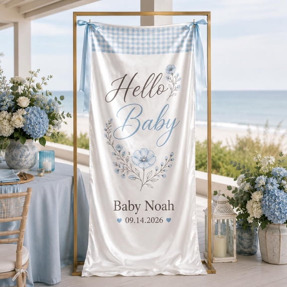 Personalized Floral Fabric Welcome Banner, Custom Celebration Backdrop Sign