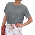 thumbnail image 2 of Summer Short Sleeve Solid Color Casual Women Leisure Basic T Shirt, 2 of 7