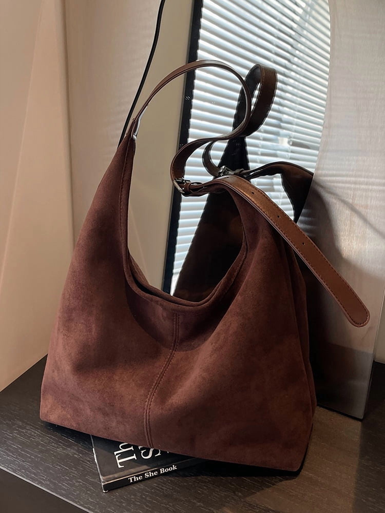 SPEKSEE Women Suede Shoulder Bag Stylish Crossbody Bag Large Capacity Chic Hobo Bag Solid Color Casual Tote Purse Adjustable Strap