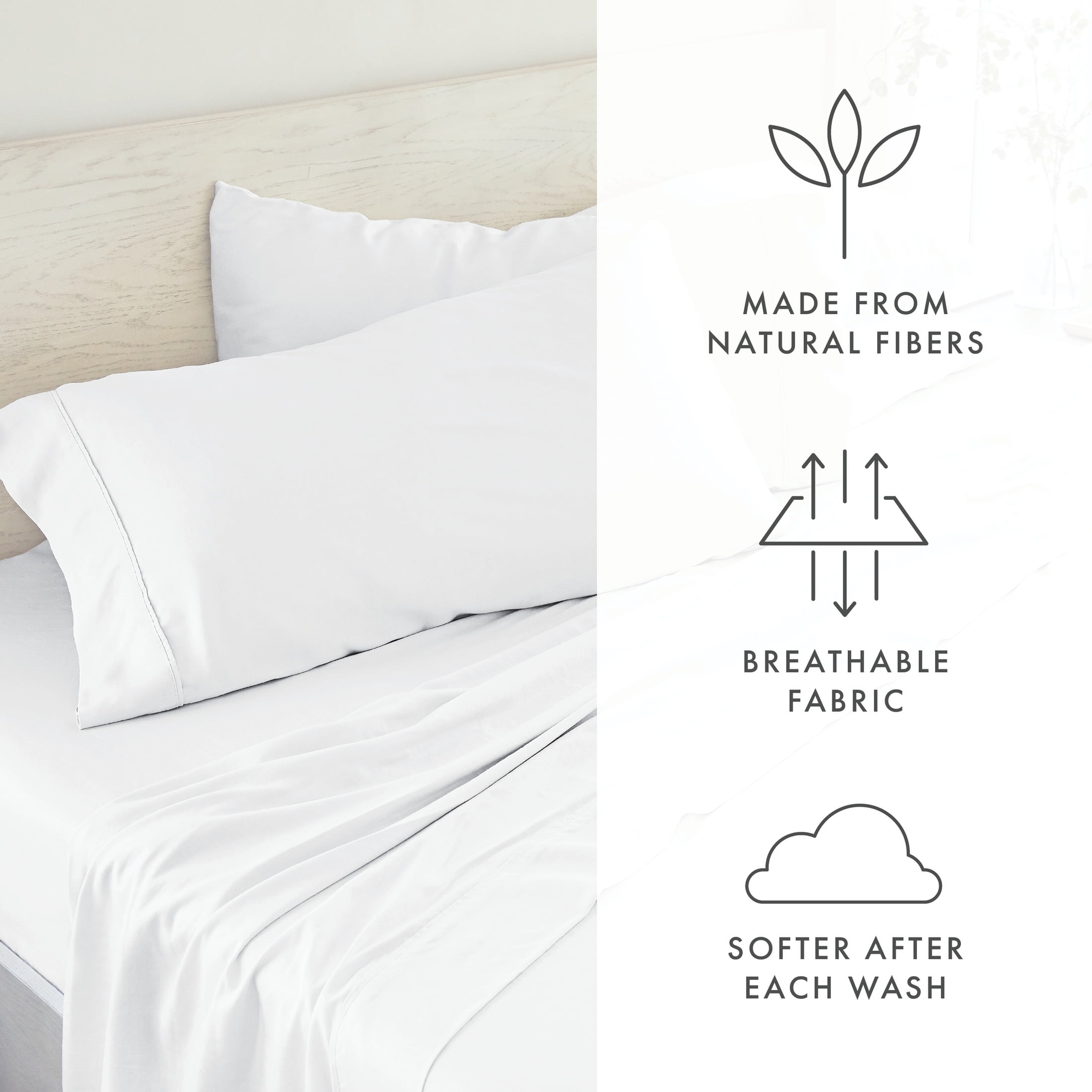 Noble Linens 4 Piece Linen Bamboo-Blend Bed Sheet Set, White, Twin