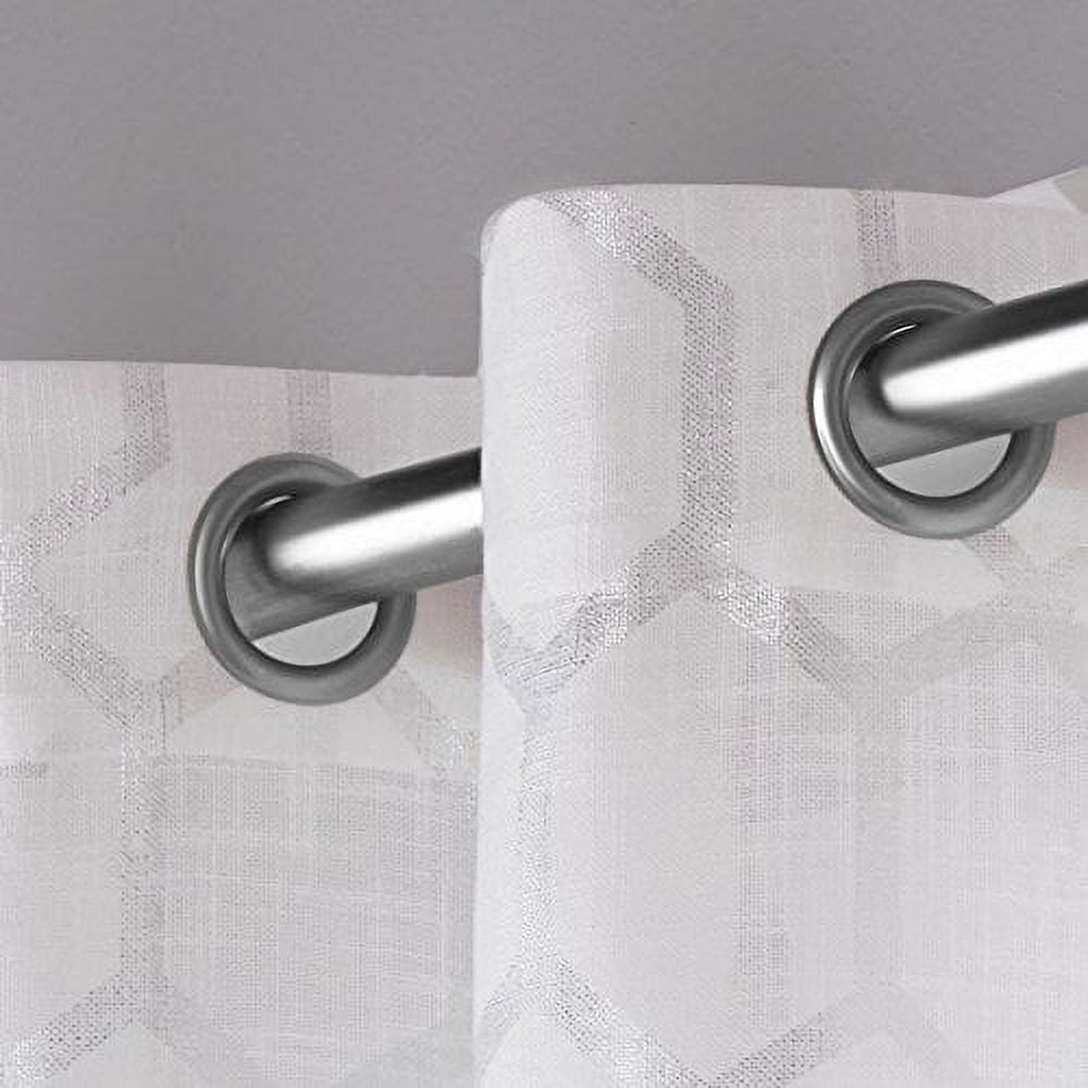 Exclusive Home Panza Metallic Geometric Print Light Filtering Semi-Sheer Grommet Top Curtain Panel Pair, 54"x84", Winter Silver