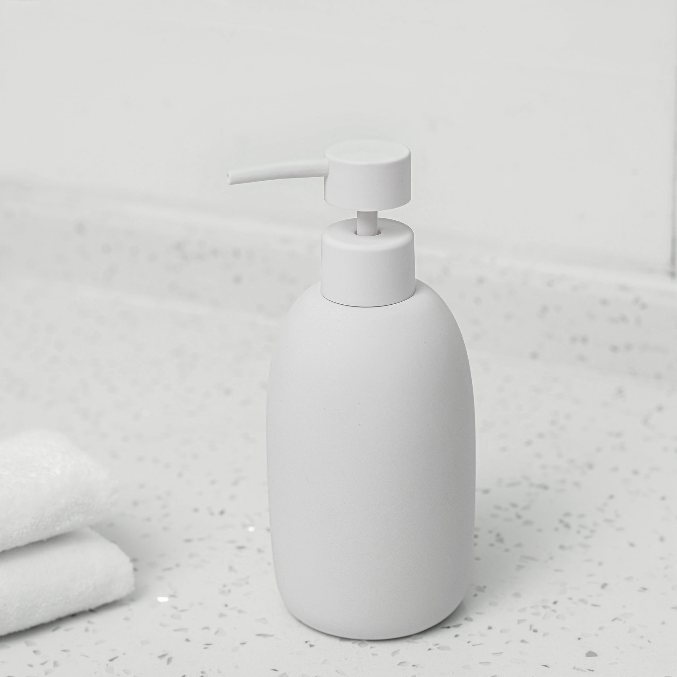 Mainstays Ceramic Stoneware Bath Accessories 3-Piece Set, White – Soap Pump Dispenser, Tumbler, and Accessory Tray