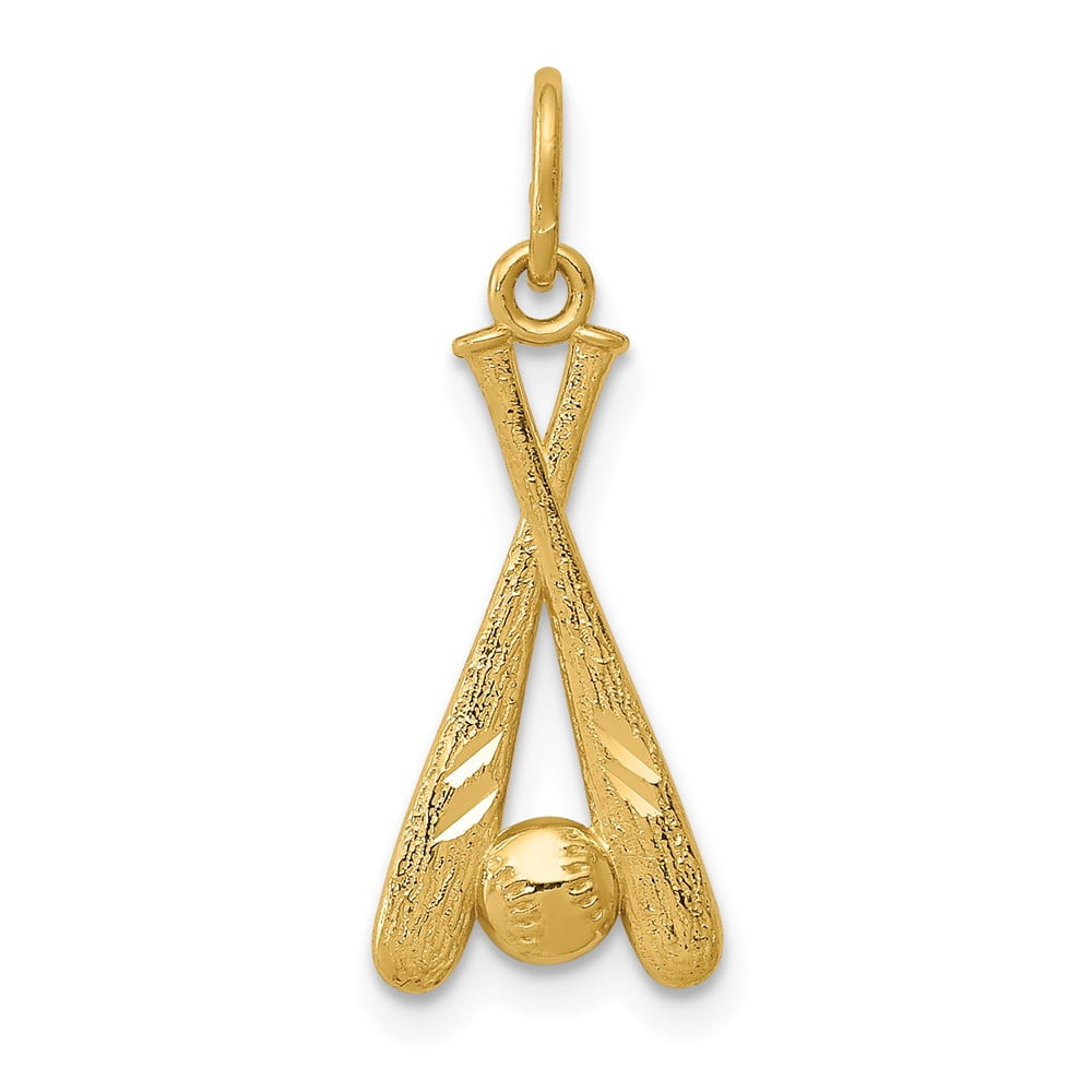 AA Jewels Solid 14k Yellow Gold Men's Baseball Bats and Ball Pendant