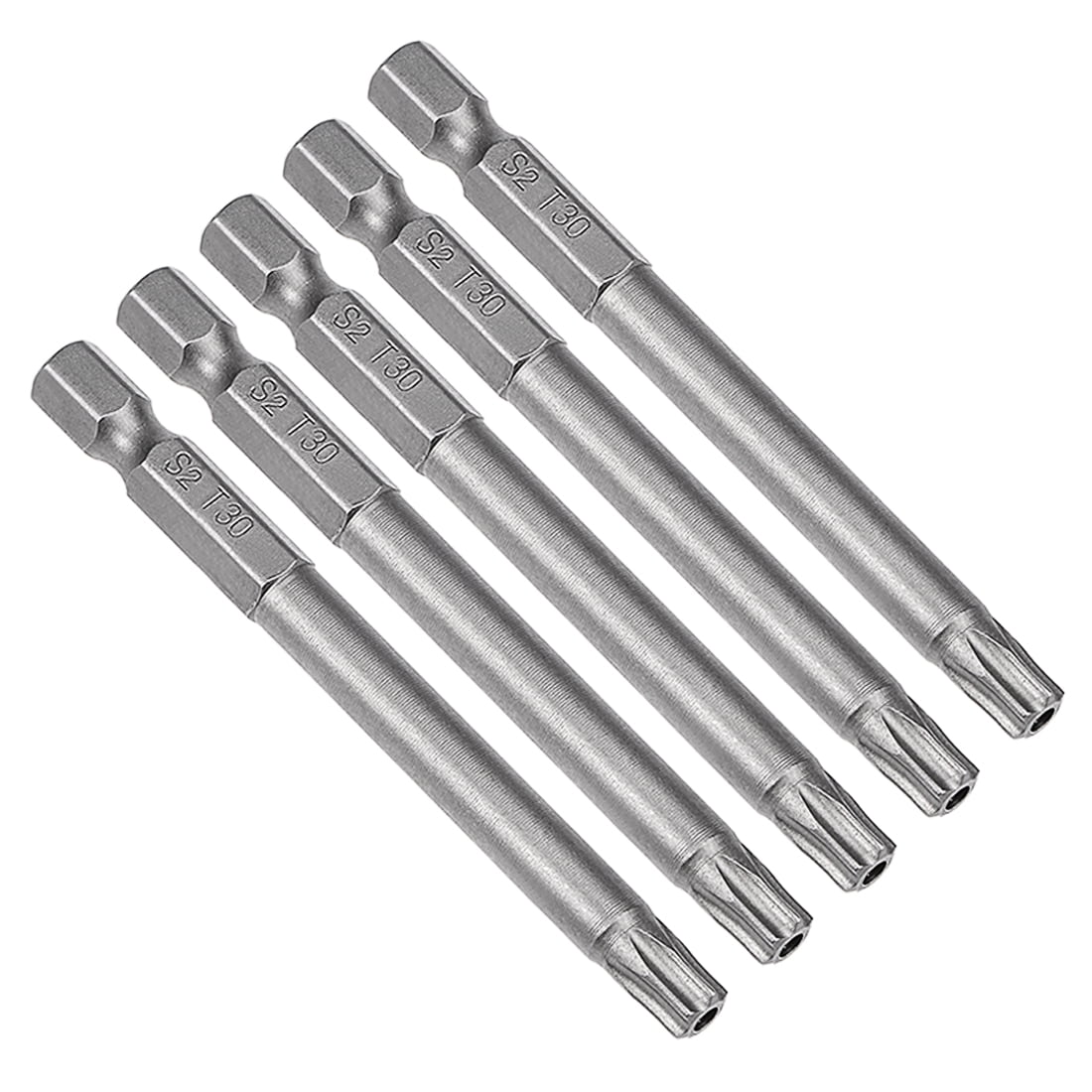 5pcs 1/4' Hex Shank T30 Magnetic Security Torx Screwdriver Bits 75mm Length